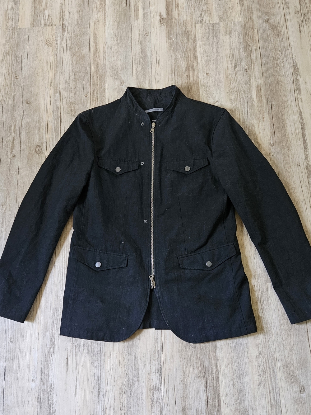 John Varvatos Men's Black Military Field Cotton Linen Blend Zip Up Jacket 48